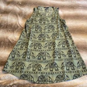 Olive green thin short elephant print dress